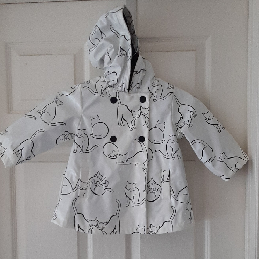 Jacadi White Raincoat With Cat Drawing Design size 24M